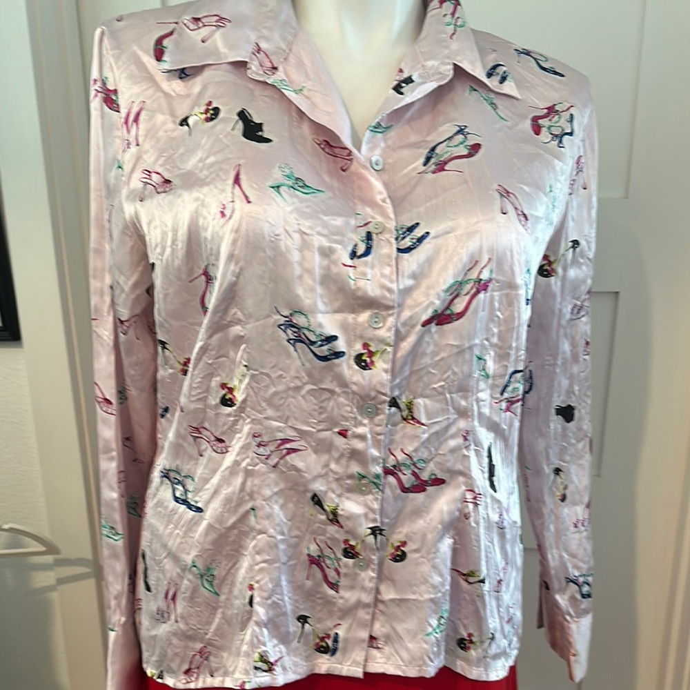 Pink Long Sleeve Button Down Blouse Size XL